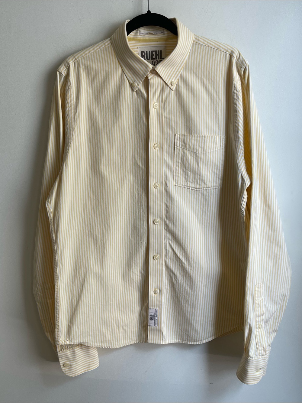 Ruehl No 925 Shirt Striped Classic Button Shirt Yellow White Cotton Size XL